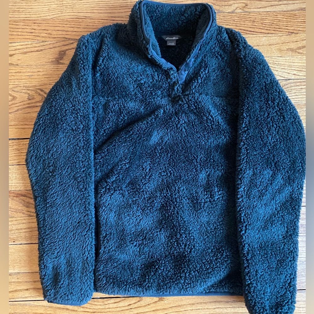 Eddie Bauer - charcoal fleece quarter button up - size small - lightly worn